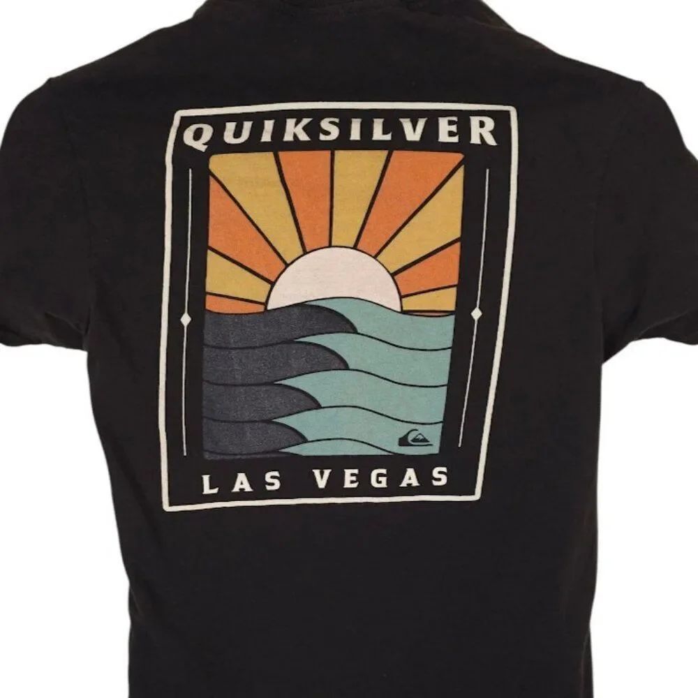 Quiksilver T Shirt Mens Size Small Black Las Vegas Travel Destination Tee